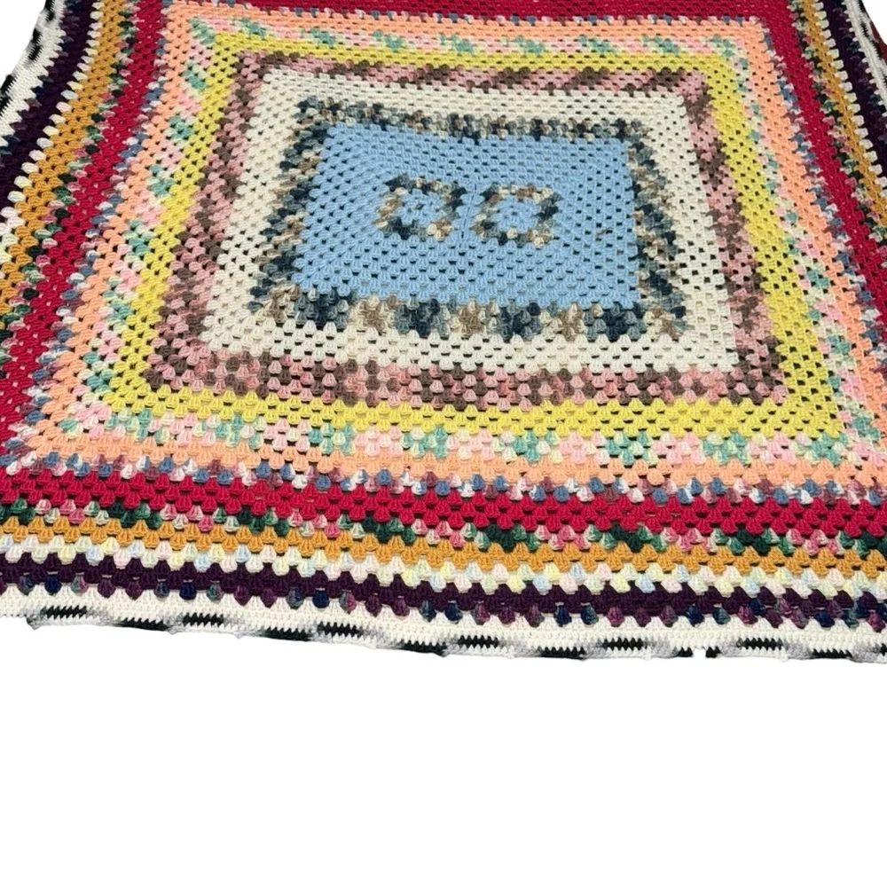 Handmade Crochet Afghan 56x60 Multicolor Granny Stitch Throw Blanket